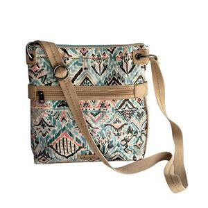 Sakroots Purse Crossbody Bag Turquoise Print 10.5" H Polyurethane Canvas Strap